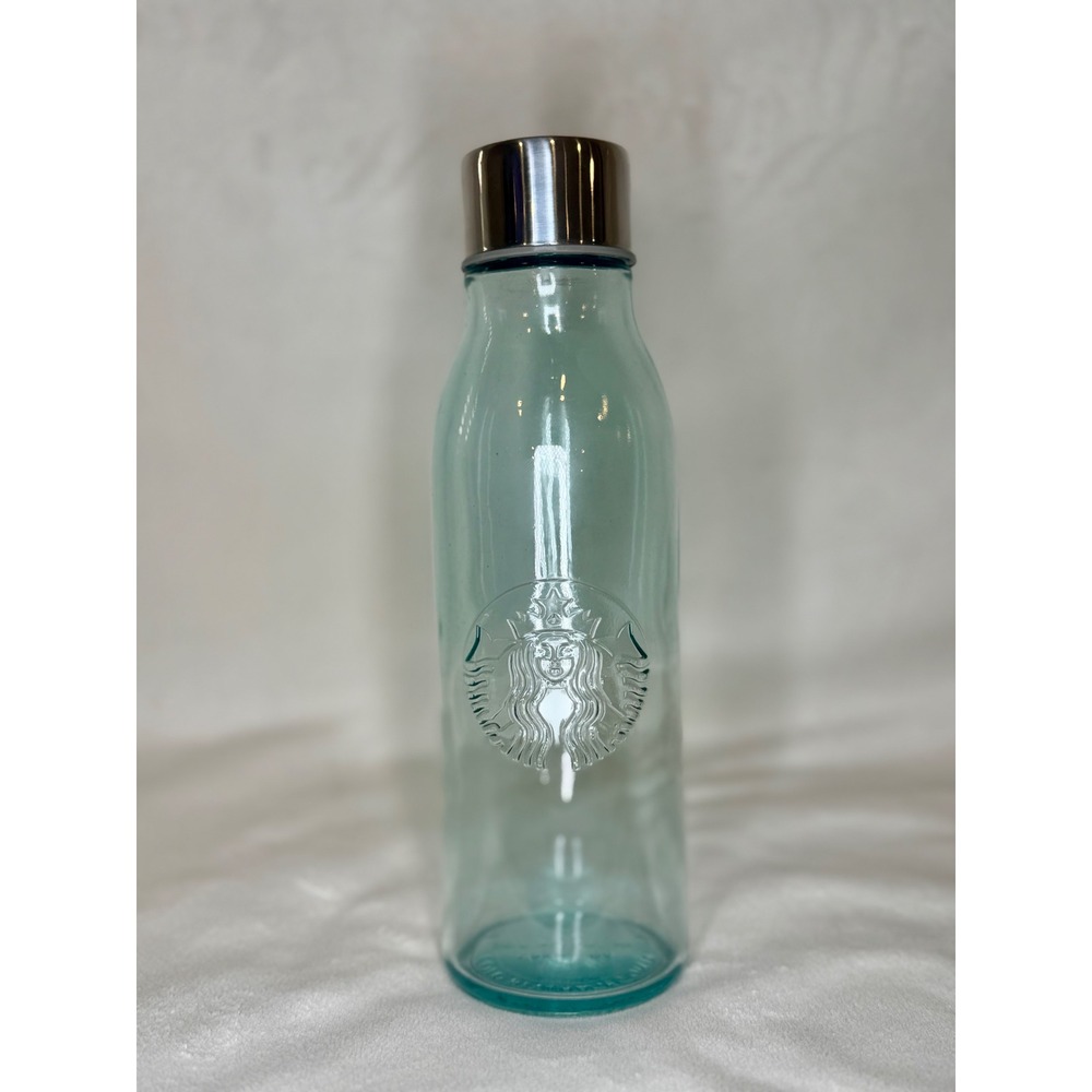 Starbucks 20 oz Aqua Recycled Glass Water Bottle Embossed Siren Made in Spain